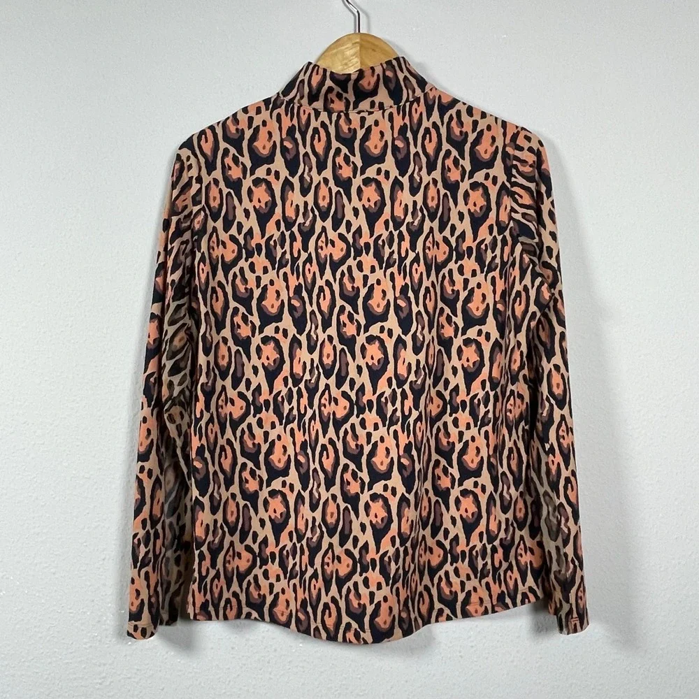 IBKÜL 1/4 Zip Sun Shirt Women L Leopard Print UPF 50 Activewear Golf‎ Tennis